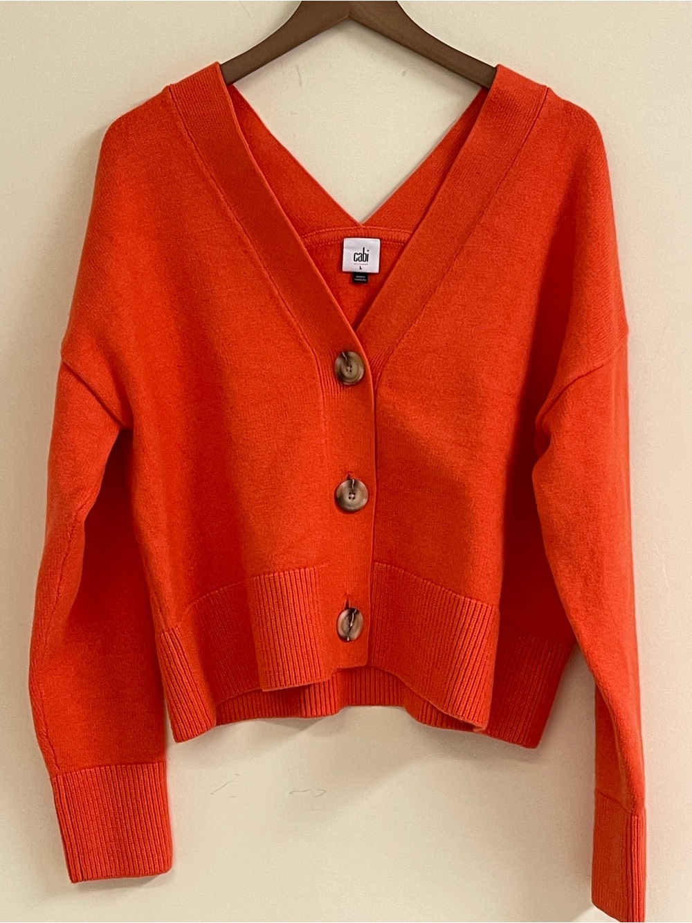 Cabi Citrus Cardigan Large Fiesta Orange V Neck Button Sweater